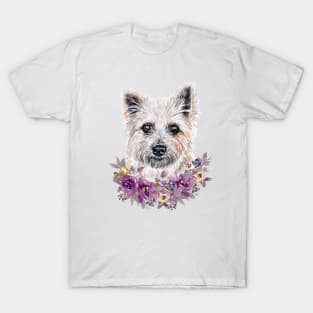 Cute Cairn Terrier With Flowers Illustration Art T-Shirt
